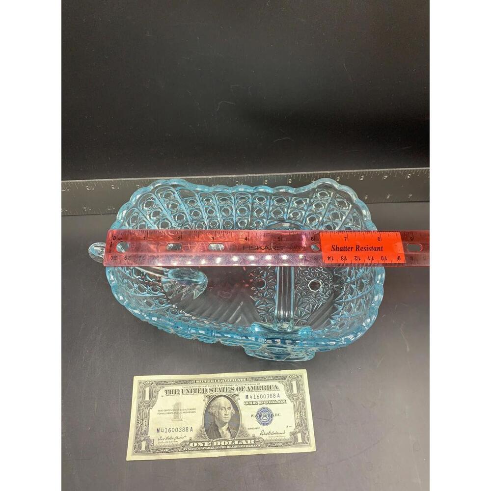 Vintage McKee Glass Daisy Button Aqua Blue Baby Carriage Coach Bowl Candy Dish - Picture 9 of 10